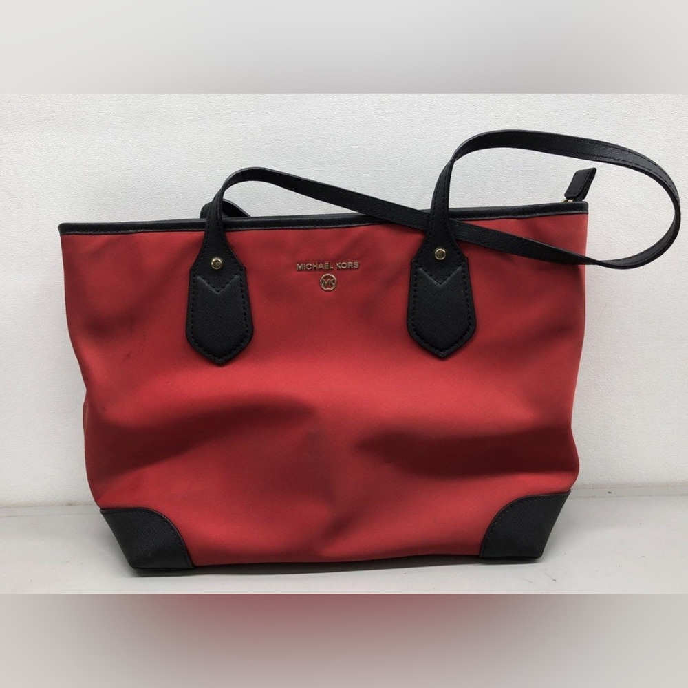 Michael Kors Eva Tote,  Red Black, Studded Inner Pocket, Double Handle, Small